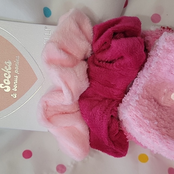 Capelli Pink and Red Slipper Socks With Two Ponytail Holders. - Picture 3 of 8